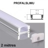 Profilé 2 mètres aluminium en U et diffuseur opale