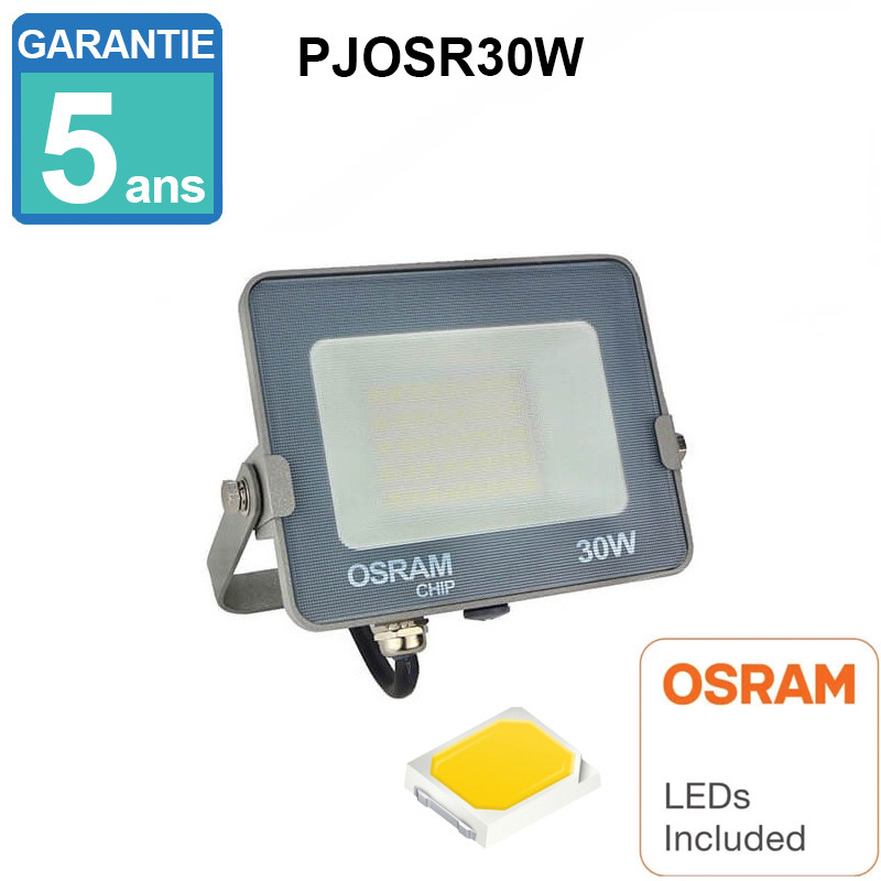 Projecteur LED avec détecteur de mouvement 30W Noir Étanche IP65 Forte  luminosité avec Osram Puce 3300 Lumens Blanc froid 6000K - Digilamp