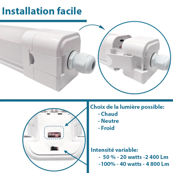 Réglette étanche LED Intégré - 55W - 150 cm -SAMSUNG CHIP