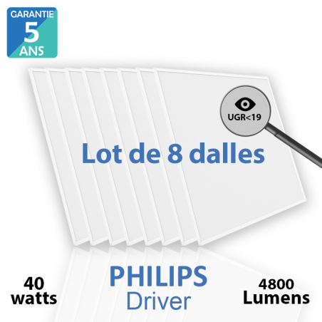 Lot de 8 dalles LED 40 watts Drivers Philips UGR19