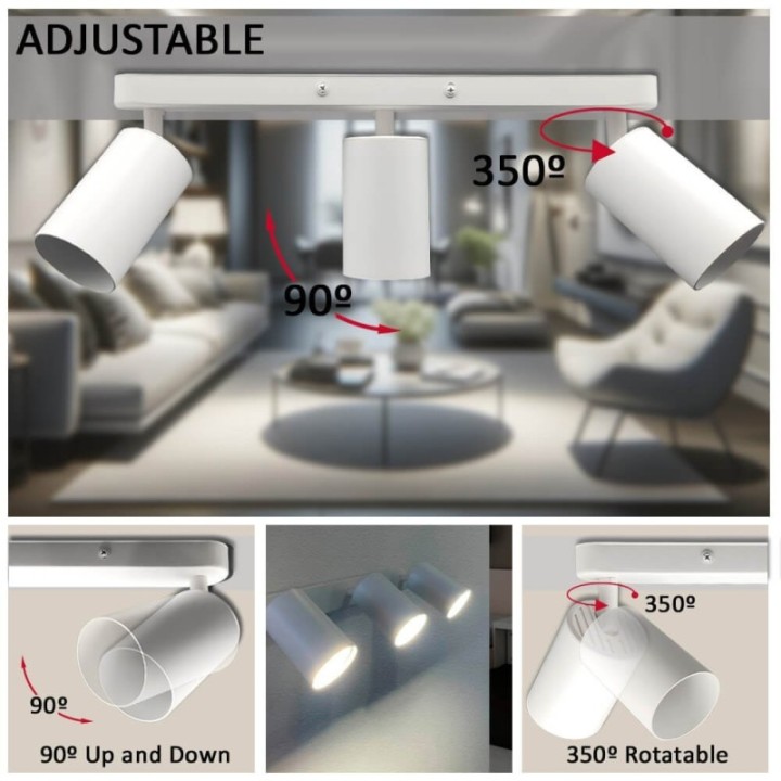 Plafonnier Orientable triple blanc pour GU10 en aluminium – Design moderne