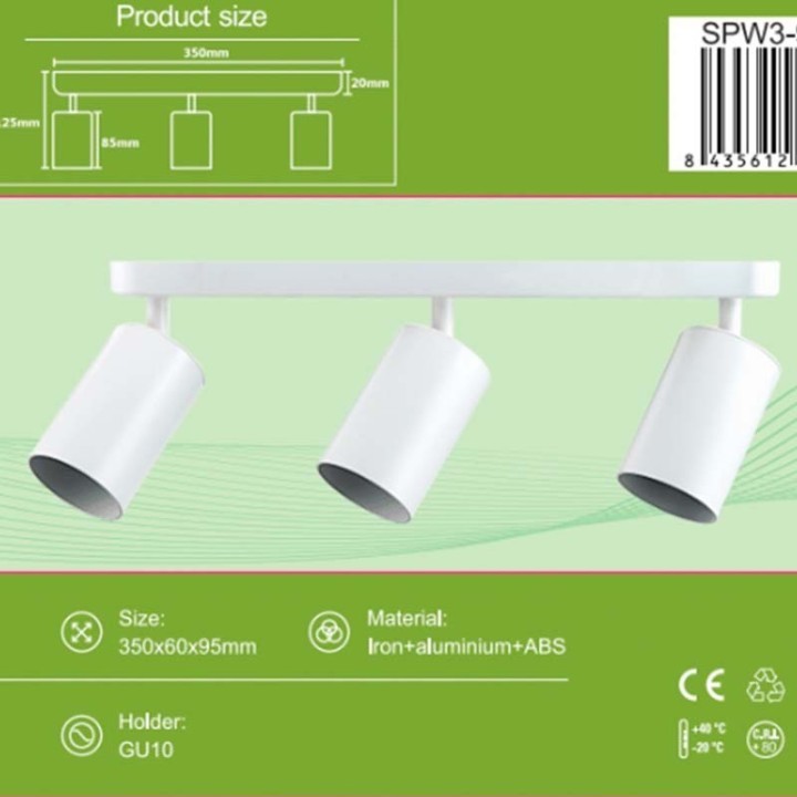 Plafonnier Orientable triple blanc pour GU10 en aluminium – Design moderne