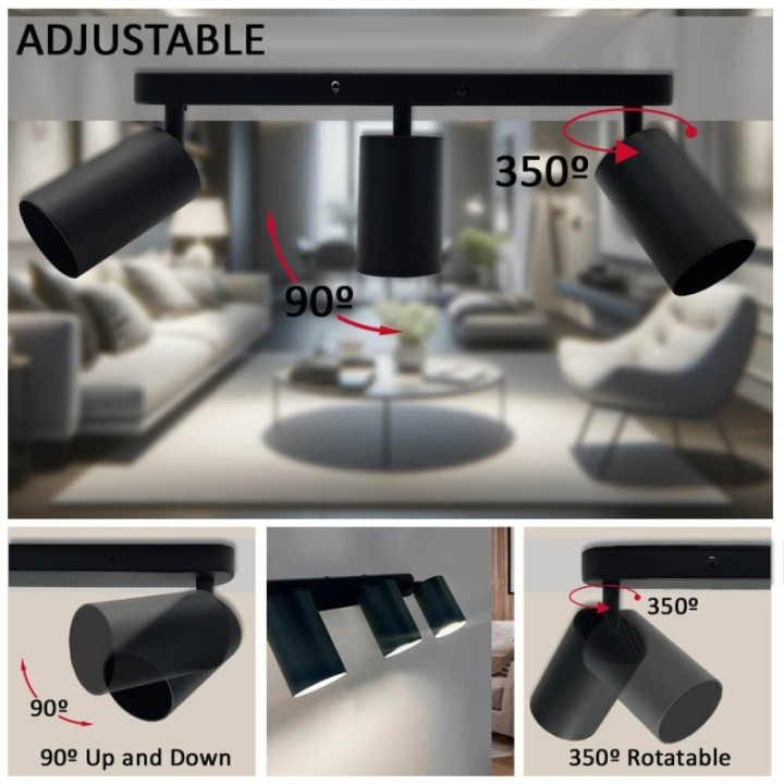 Applique de plafond orientable noire – triple spots GU10 – Design moderne