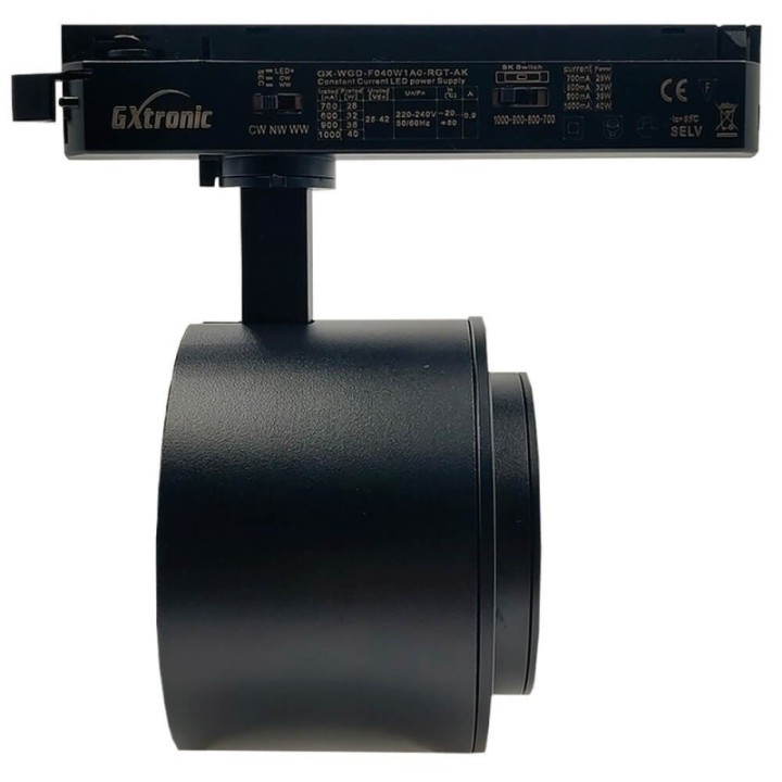 Spot LED Rail Monophasé 28W-40W - Noir - Optique réglable 24° ou 60° - UGR13 - CCT