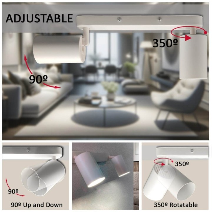 Plafonnier Orientable Blanc – 2 Spots GU10  – Design moderne