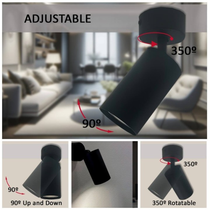 Plafonnier Orientable Noir – 1 Spot GU10 en Aluminium – Luminaire moderne