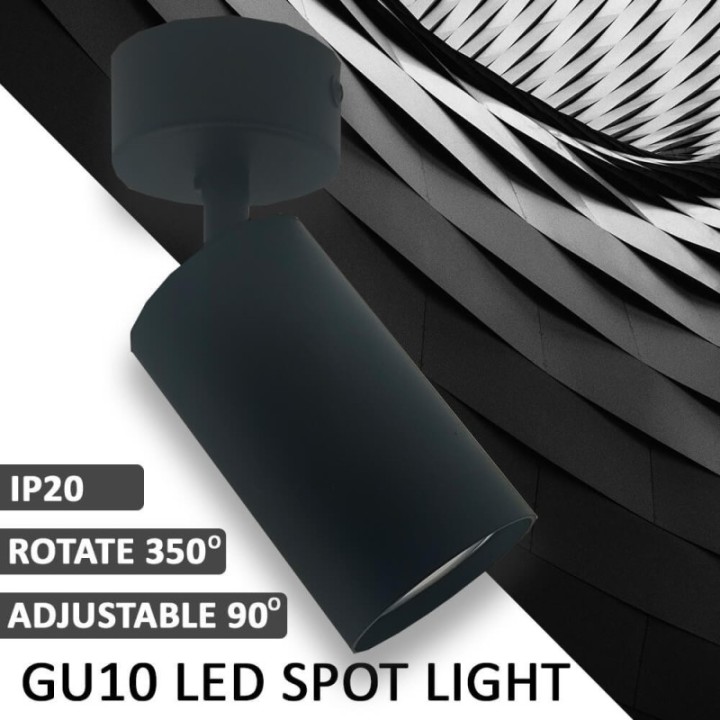 Plafonnier Orientable Noir – 1 Spot GU10 en Aluminium – Luminaire moderne