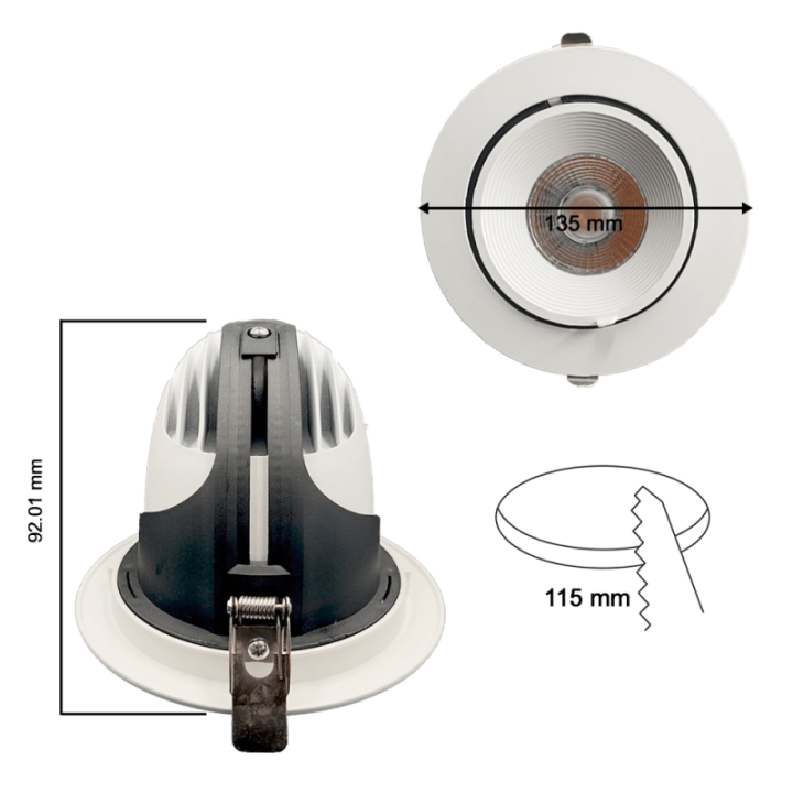 Spot LED Encastrable Orientable – 18W à 40W – Bridgelux – Driver GX-Tronic – CCT – CRI+92