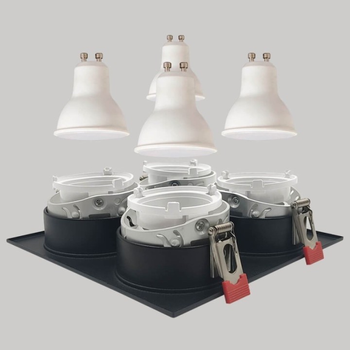 Cadre Basculant Quadruple GU10 – Noir – Encastrable Orientable personnalisable