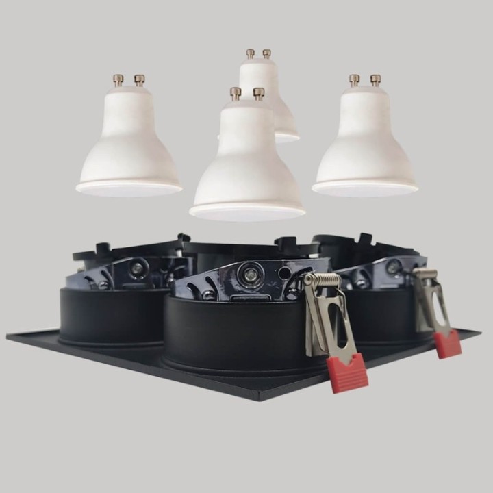 Cadre Basculant Quadruple GU10 – Noir – Encastrable Orientable personnalisable