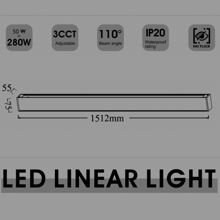 Réglette LED Linéaire 150 cm Noire – 50W – 3CCT – Interconnectable
