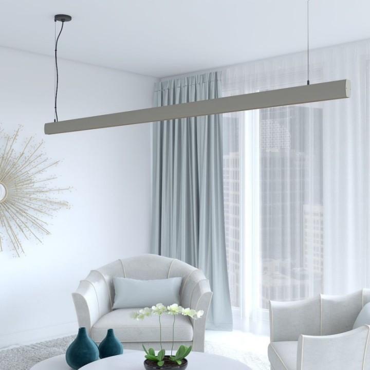 Suspension Linéaire LED sur Mesure Gris Pierre | 0,5m à 2m | Personnalisables