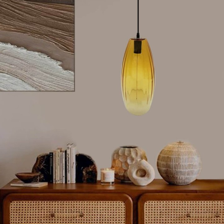 Suspension LED à Filament Verre Doré Ambre | Lumière Décorative et Élégante