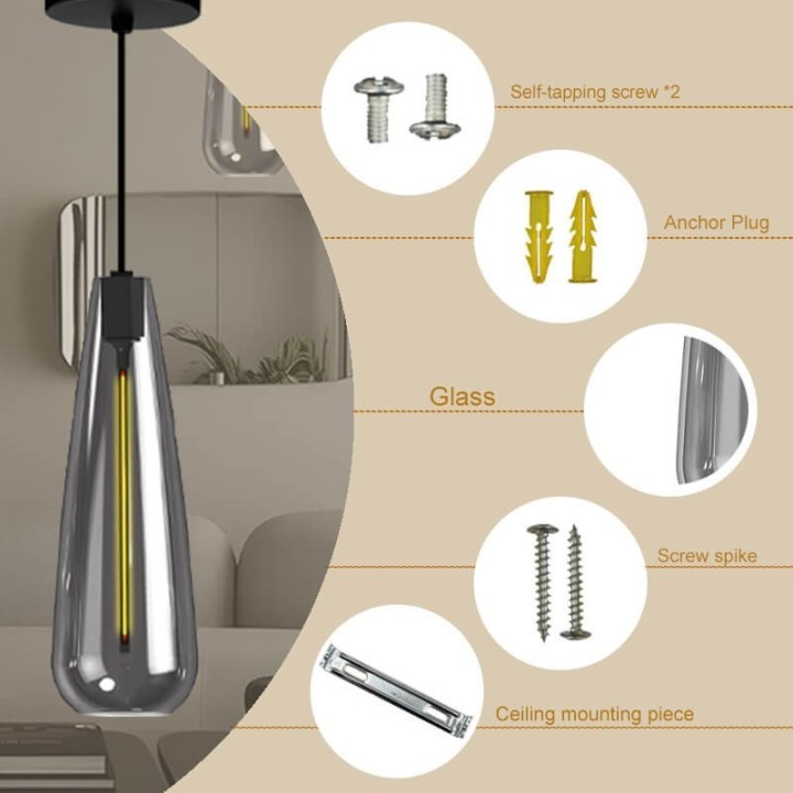Suspension LED à Filament Verre Fumé | 4 watts | Luminaire Design Élégant
