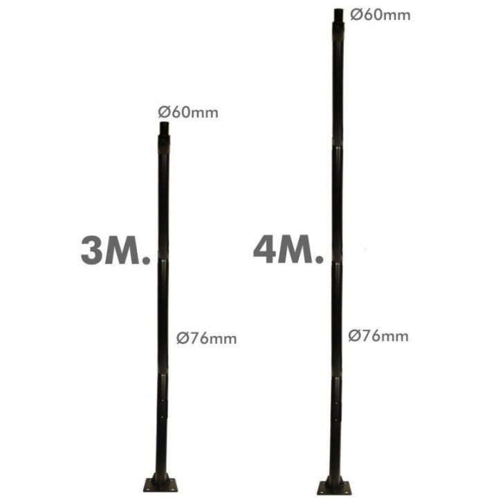 Colonne mât Noir - 3 mètres - 4 mètres