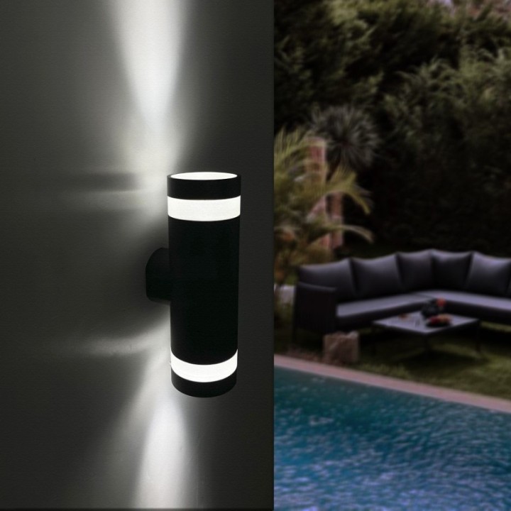 Applique murale LED noir cylindrique 18W – CCT réglable – Étanche IP65