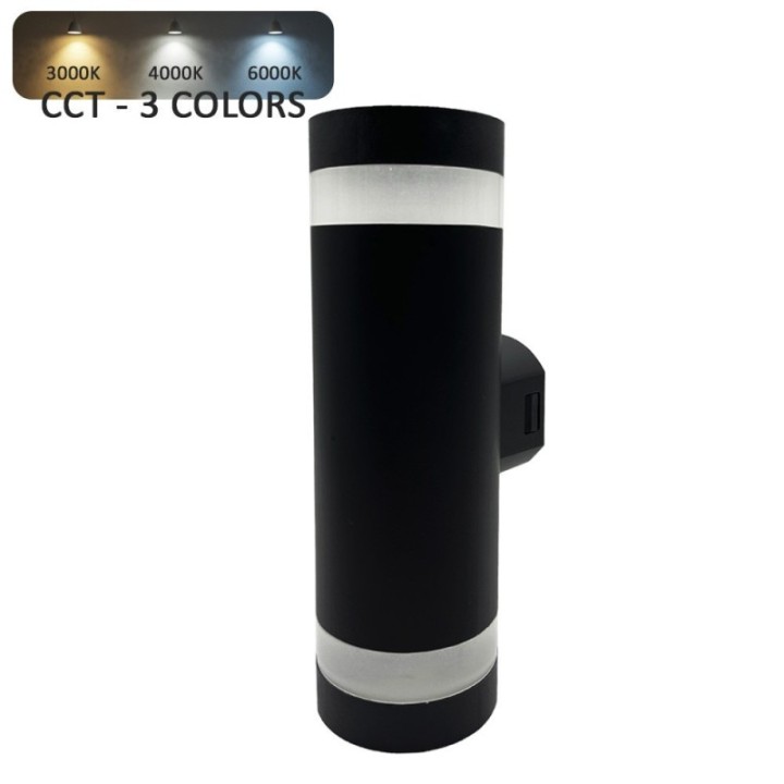 Applique murale LED noir cylindrique 18W – CCT réglable – Étanche IP65
