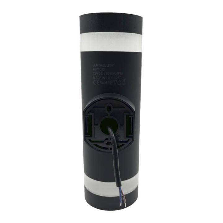Applique murale LED noir cylindrique 18W – CCT réglable – Étanche IP65