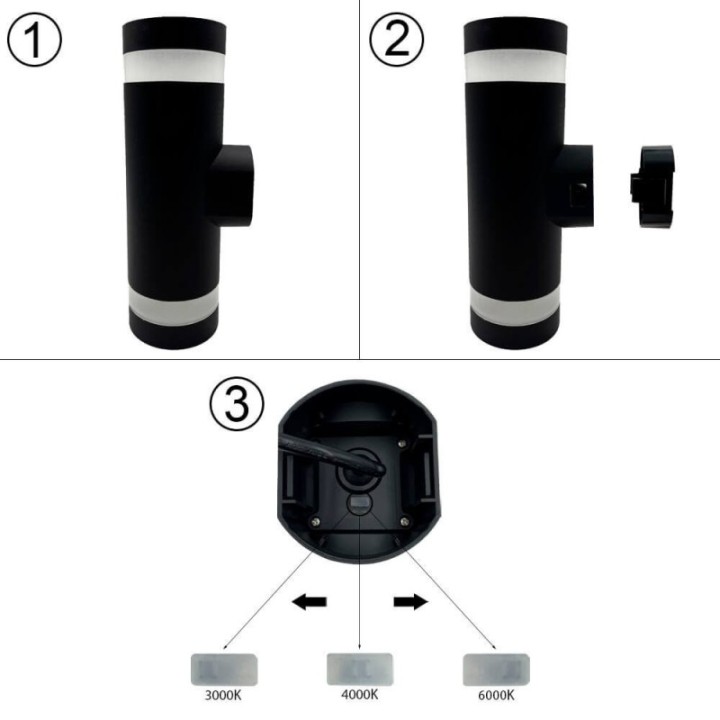 Applique murale LED noir cylindrique 18W – CCT réglable – Étanche IP65