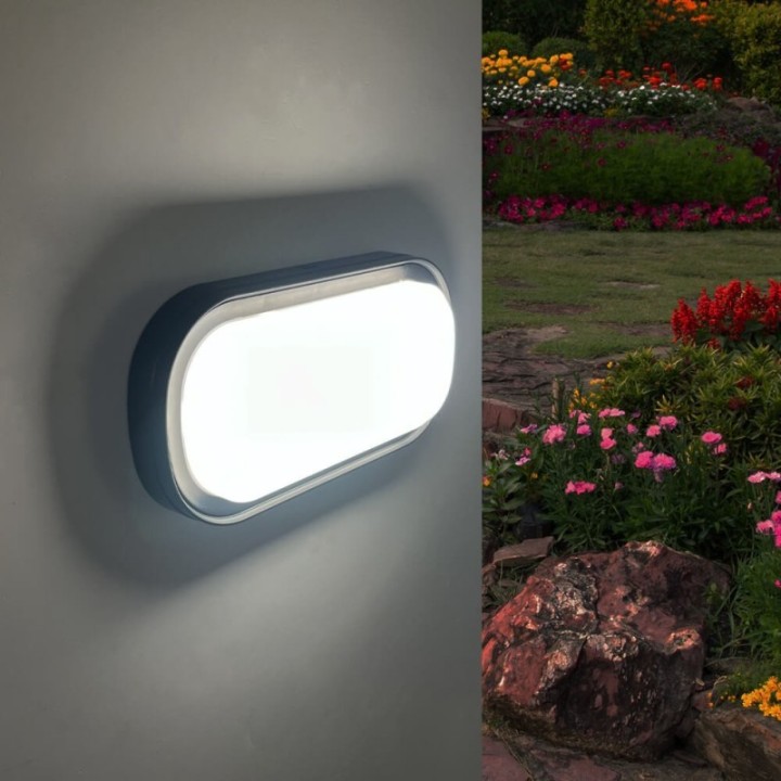 Luminaire LED ovale 18W IP65 – CCT couleur sélectionnable – Noir – Applique ou plafond