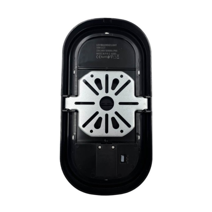 Luminaire LED ovale 18W IP65 – CCT couleur sélectionnable – Noir – Applique ou plafond