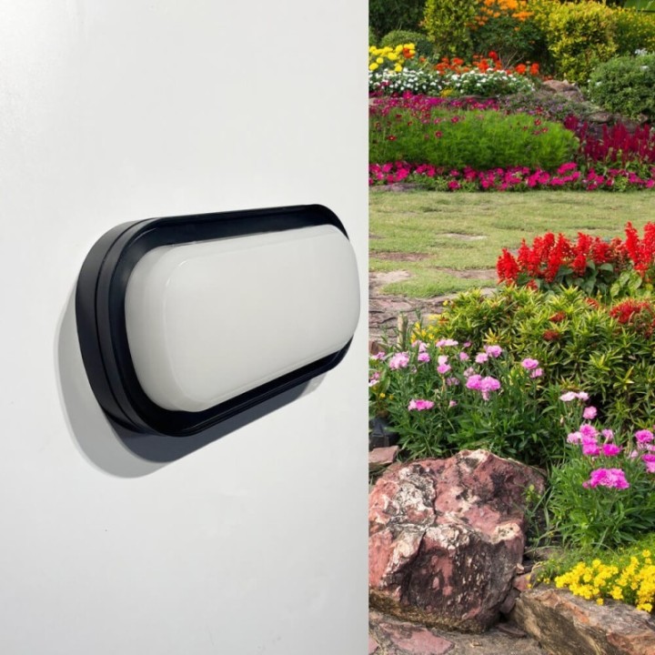 Luminaire LED ovale 18W IP65 – CCT couleur sélectionnable – Noir – Applique ou plafond