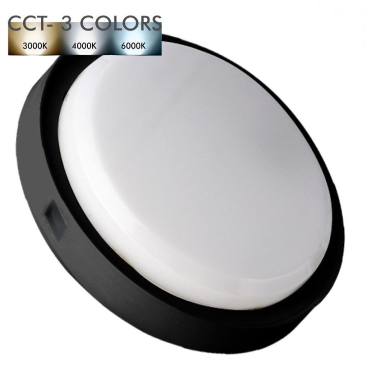 Plafonnier LED 18W IP65 – CCT couleur sélectionnable – Noir – Applique ou plafond