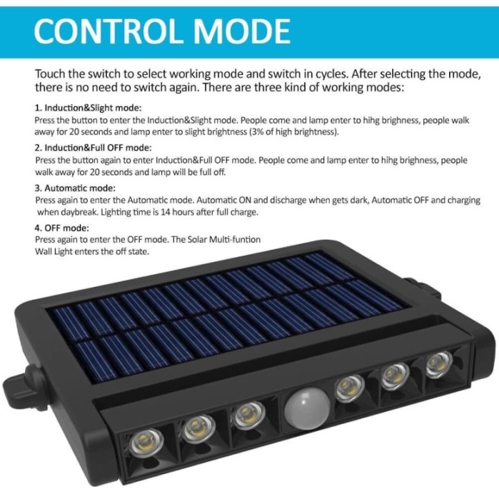 Projecteur solaire LED 5W orientable – 4000K – détecteur PIR – 4 modes