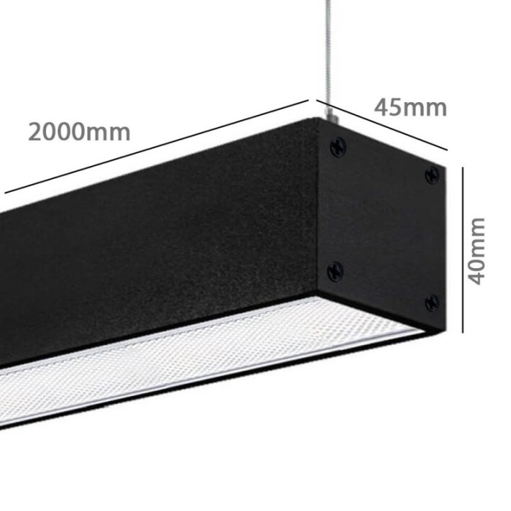 Lampe Linéaire LED 72W 2m Noire | UGR17 | Suspension ou Surface | Éclairage Professionnel
