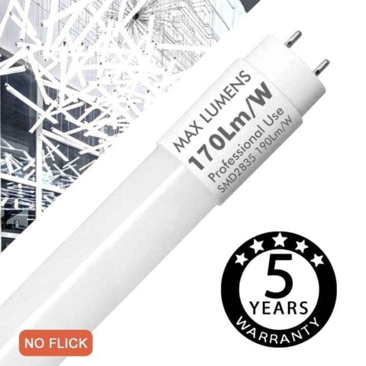Pack de 10 Tubes LED 20W 120cm T8 Verre – 3400Lm, 170 lm/W, haute puissance lumineuse