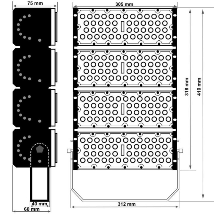 Projecteur de stade LED 200 Watts DOB OSRAM – 4000K, 60°/90°, aluminium