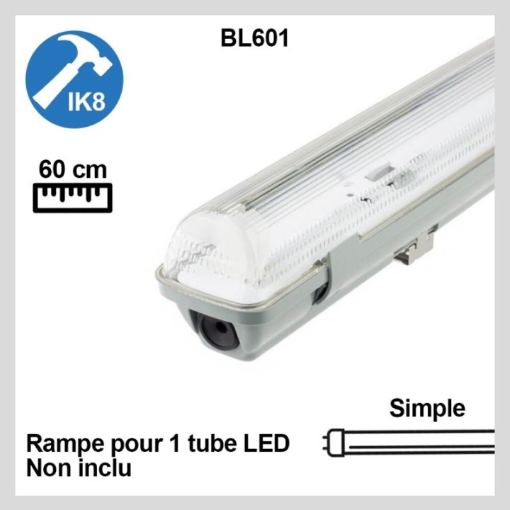 Luminaire LED 60cm en ABS et Polycarbonate – Idéal pour milieux humides