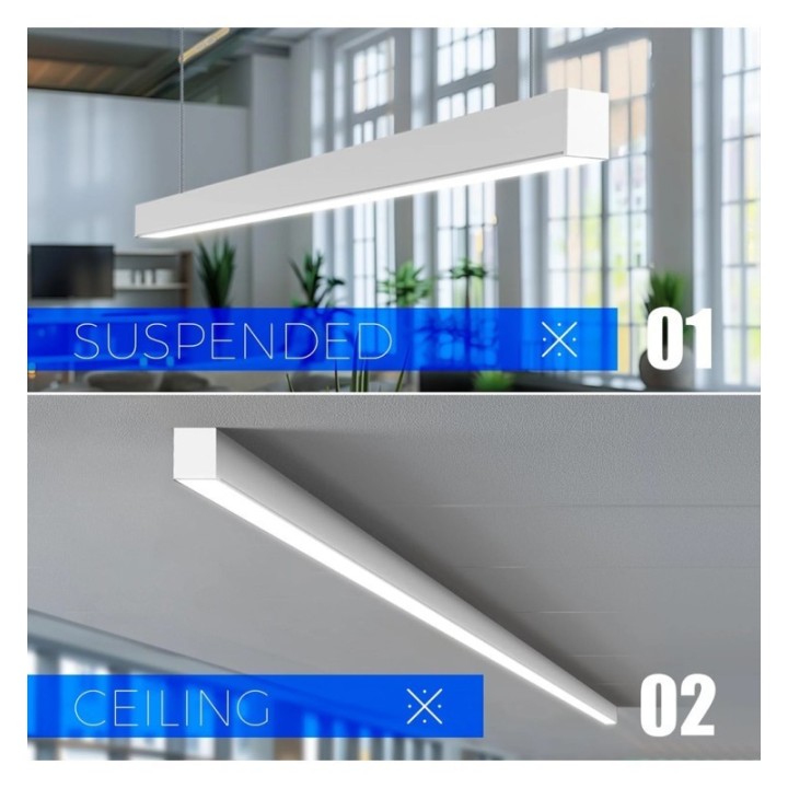 Linéaire suspendu 150 cm Blanc – 50W – 3CCT – Interconnectable