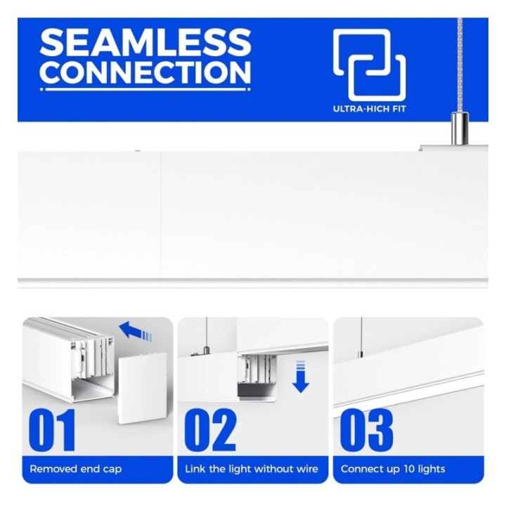 Linéaire suspendu 150 cm Blanc – 50W – 3CCT – Interconnectable